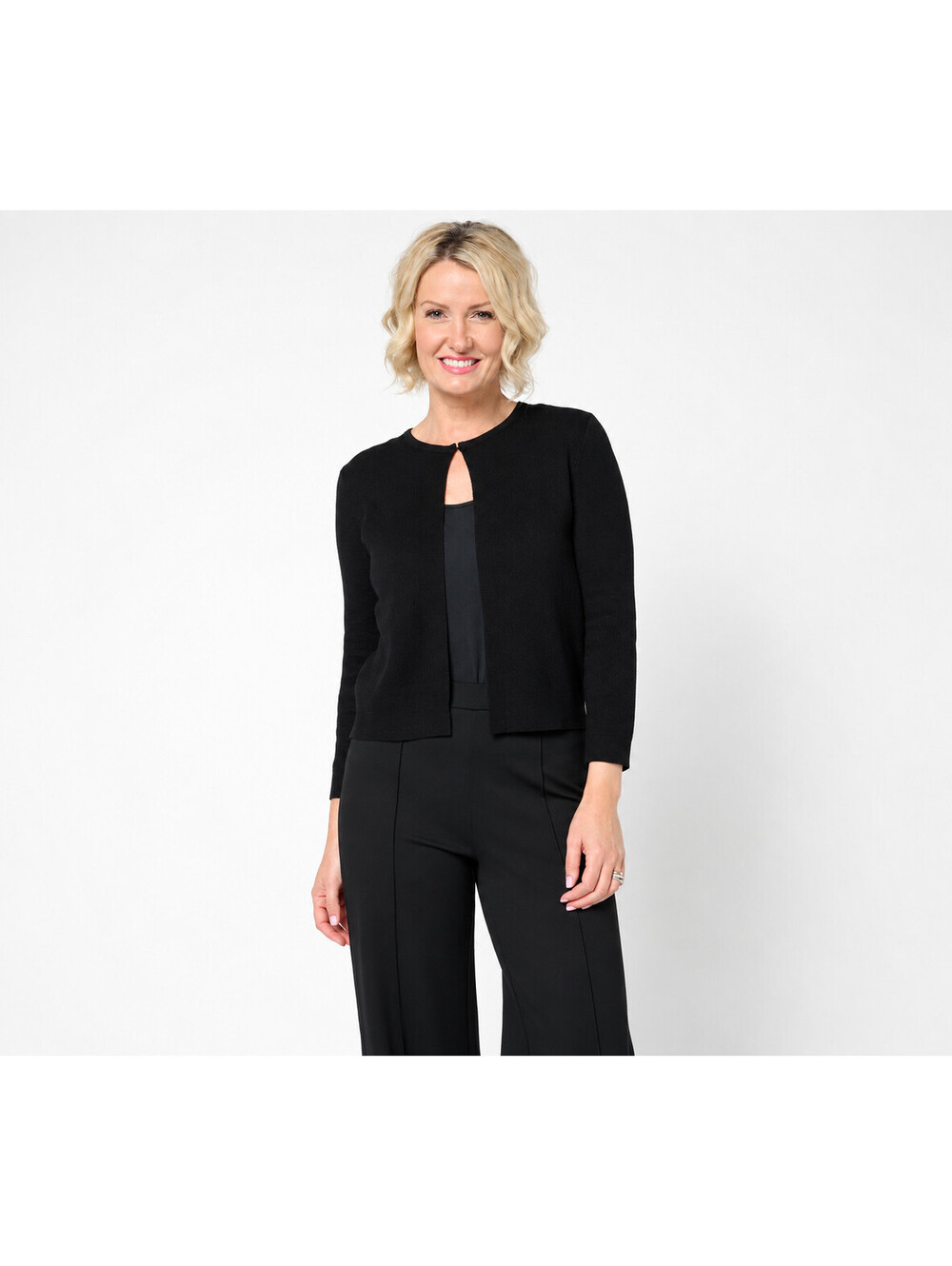 Isaac Mizrahi Live! Essentials Open Front Bolero Cardigan Sweater Pitch Black 2X